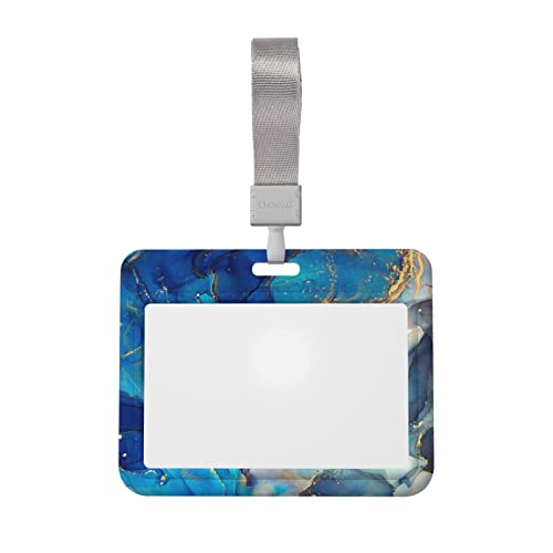 PutDiDi Blue Marble Badge Holder Horizontal Detachable Neck Lanyardbadge Holder for Men Women Waterproof Id Card Name Protector Cover with Lanyard Strap for Offices School Driver Licence - Image 2