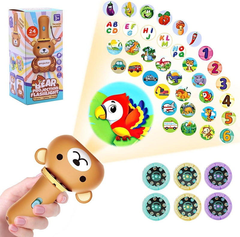 Excefore Kids Flashlight Color Bear Projector, Flashlight Projector Toy for Boys Girls, with 48 Patterns, 26 Letter Educational Learning Projector Toys for Girls Boys Cognition Bedtime Education - Image 1