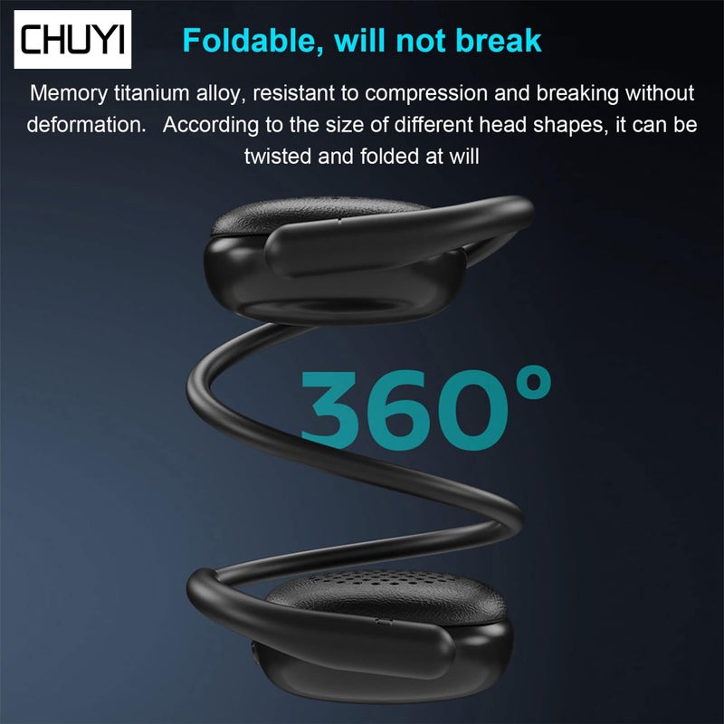 CHUYI Wireless Earphone Over Ear Wireless Bluetooth Headphones Behind The Head, Foldable Wireless Stereo Wrap Around Head Headset On-Ear Earphones for Workout Office Walking, 23Hrs Music Time (Black) - Image 2