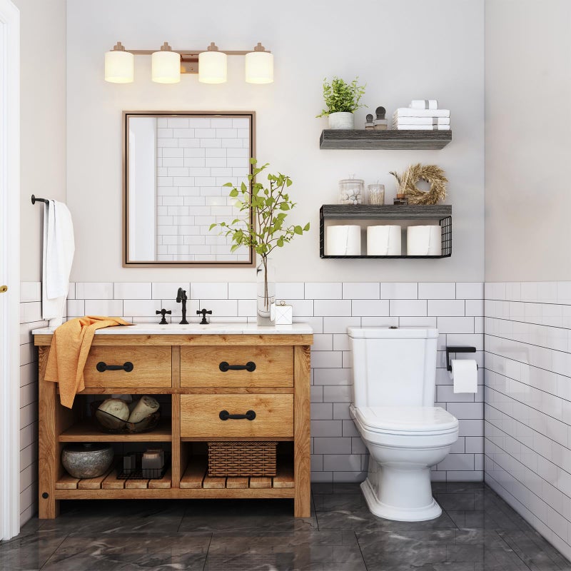 QEEIG Bathroom Shelves Over Toilet - Wall Mounted Floating Shelves Toilet Paper Storage Small Farmhouse Decor Shelf 16 inch Set of 2, Grey (019-GY2) - Image 2