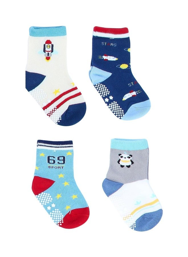 NEOBABY Cotton Anti Slip Grip Regular Socks For Kids & Babies Boys & Girls (Assorted/Random Designs), Multicolour - Image 1