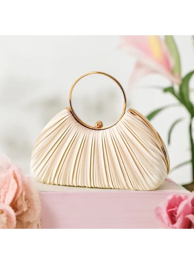 Just Pretty Corner Luxury Satin Pleated Evening Clutches for Women Beige - Image 4