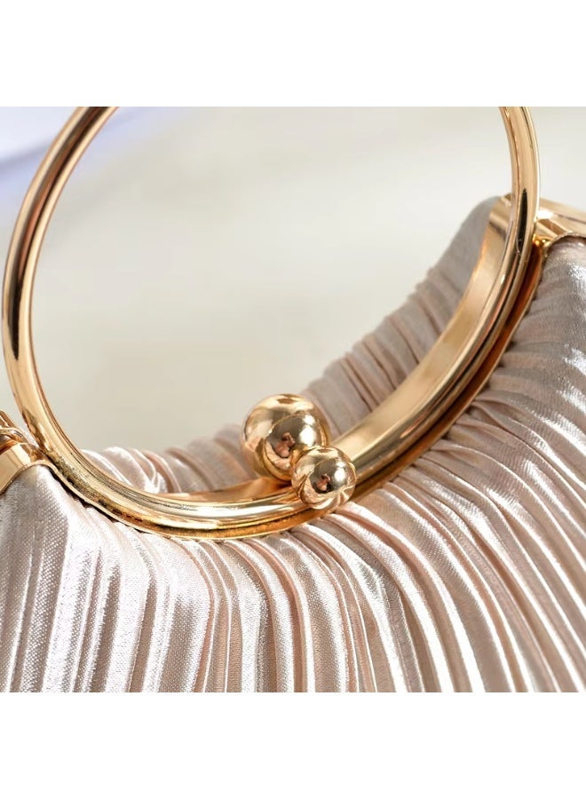 Just Pretty Corner Luxury Satin Pleated Evening Clutches for Women Beige - Image 3