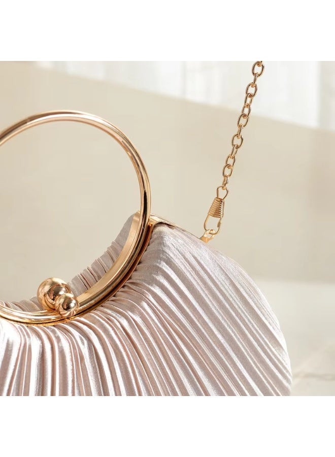 Just Pretty Corner Luxury Satin Pleated Evening Clutches for Women Beige - Image 2