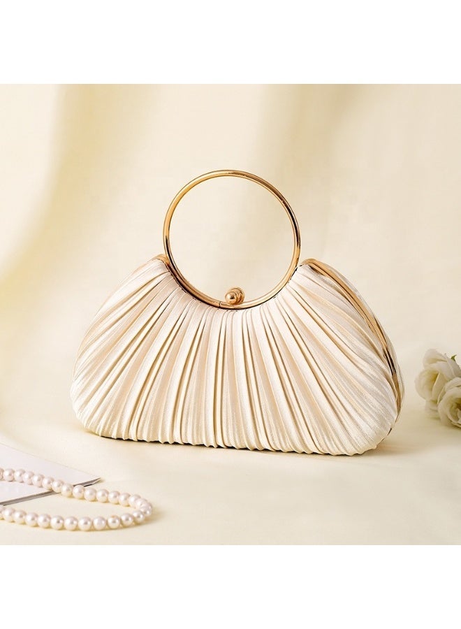 Just Pretty Corner Luxury Satin Pleated Evening Clutches for Women Beige - Image 1