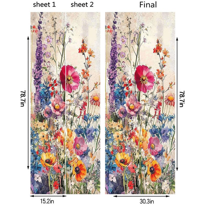 REDAMANCY Vintage Purple Pink Yellow Flowers Peel and Stick Door Stickers Vinyl 3D Door Mural Decals Decor Wallpaper Self-Adhesive, Waterproof, Removable - Image 2