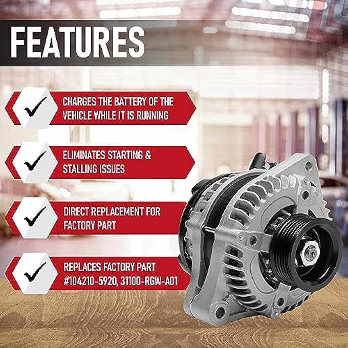 AA Ignition Replacement Alternator - Replaces Part 11391, 104210-5920, 31100-RGW-A01, AL1311X - Compatible with Acura and Honda 3.5L, 3.7L V6 - MDX, RL, TL, TSX, ZDX, Odyssey, Pilot, Ridgeline - Image 2