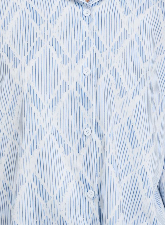 تايك تو قميص نسائي طويل الأكمام أزرق مطبوع بالكامل مقاس كبير - Image 4