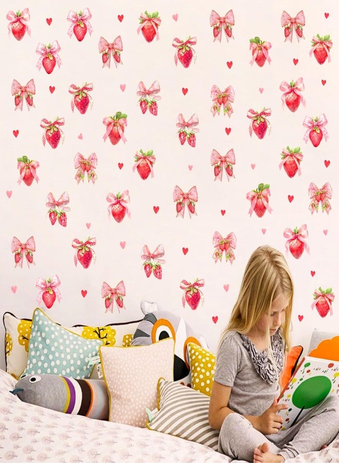 HATARU 90 PCS Strawberry Stickers Berry First Vinyl Decals for Backdrop Baby Girls Birthday Party Supplies Oh Baby Shower Decal for Strawberry Theme Balloon Arch Peel and Stick Bows Sticker Fruit Art Murals - Image 2