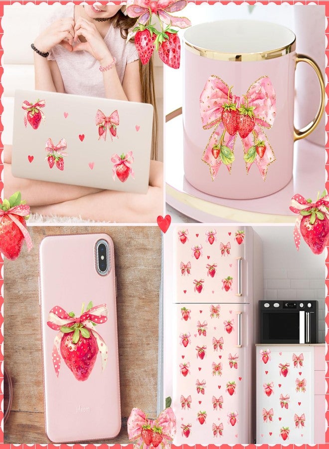 HATARU 90 PCS Strawberry Stickers Berry First Vinyl Decals for Backdrop Baby Girls Birthday Party Supplies Oh Baby Shower Decal for Strawberry Theme Balloon Arch Peel and Stick Bows Sticker Fruit Art Murals - Image 3