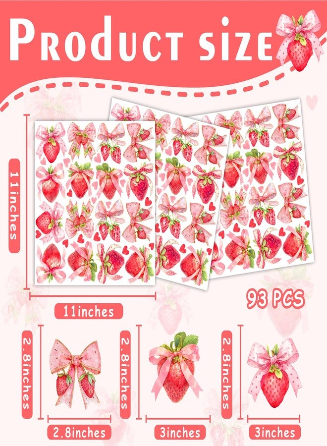 HATARU 90 PCS Strawberry Stickers Berry First Vinyl Decals for Backdrop Baby Girls Birthday Party Supplies Oh Baby Shower Decal for Strawberry Theme Balloon Arch Peel and Stick Bows Sticker Fruit Art Murals - Image 4