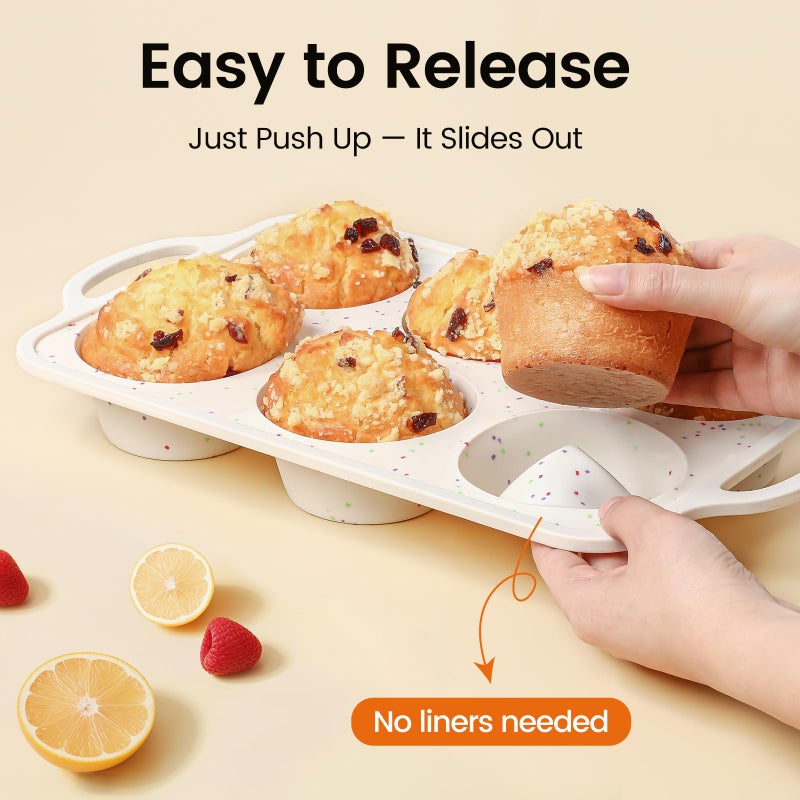 Fimary Silicone Jumbo Muffin Pan With Metal Frame  Non Stick Food Grade Silicone Large Muffin Pan Set Of 2  With Handles 6 Cup Bpa-Free And Dishwasher Safe  Jumbo Cupcake Pans - Image 3