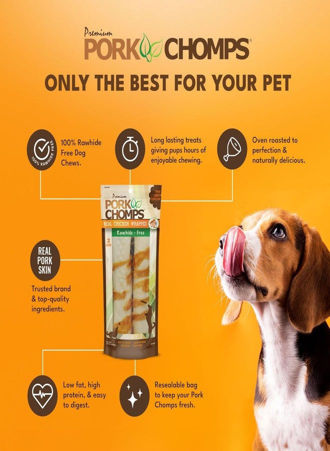 Pork Chomps Baked Pork Skin Dog Chews, 8-inch Rolls, Real Chicken Wrap, 2 Count - Image 3