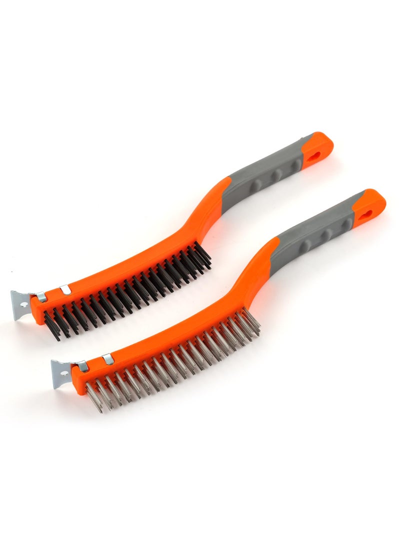 MAXMAN MAXMAN Wire Brushes 2 Pcs, 14 Inch Stainless and Carbon Steel Wire Scratch Brush, Wire Brush Set with Metal Scraper, Heavy Duty Wire Brush for Cleaning Rust, Automotive, Paint, Welding  - Image 1