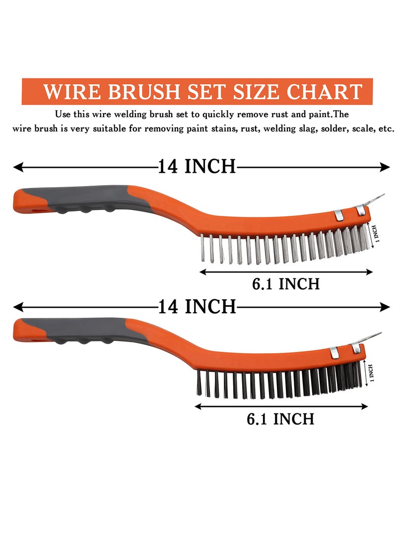 MAXMAN MAXMAN Wire Brushes 2 Pcs, 14 Inch Stainless and Carbon Steel Wire Scratch Brush, Wire Brush Set with Metal Scraper, Heavy Duty Wire Brush for Cleaning Rust, Automotive, Paint, Welding  - Image 2
