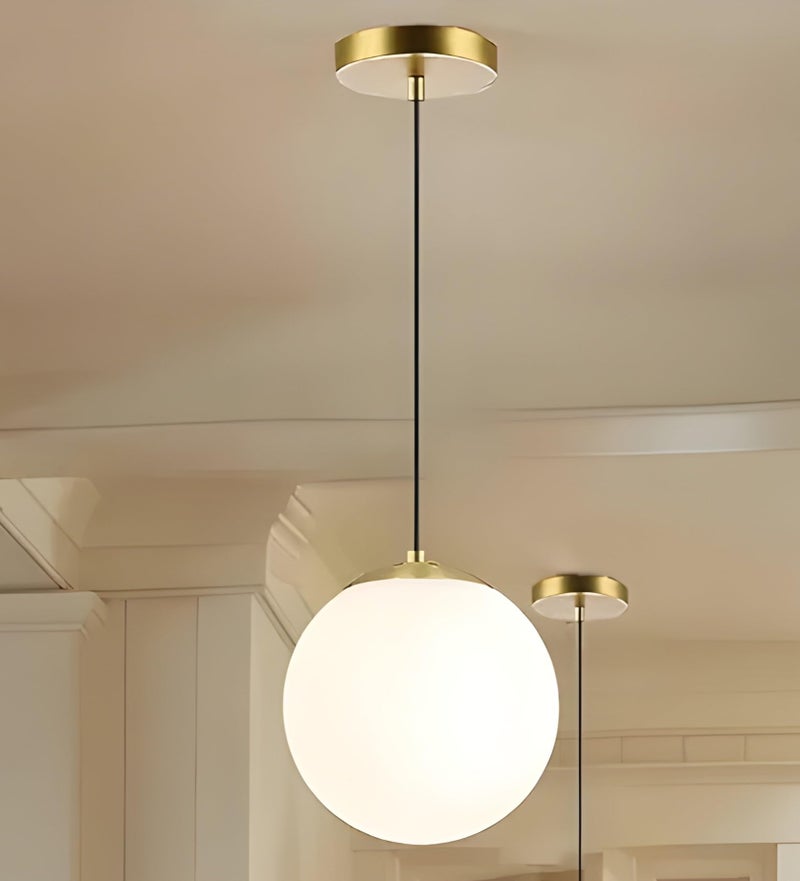RBSK with Bulb Golden Metal & Glass (Ball Shaped) Hanging Pendant Light for Living Room Modern/Hanging Lamps for Bedroom/Pendant Lights for Home Decoration (E27 Bulb Holder) - Image 1