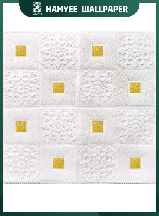 HAMYEE Self-adhesive Wall Stickers White With Gold For Living Room and Bedroom Soundproofing 3D Foam Wallpaper 70*70 cm Suitable For 5 Square Meters - Image 1