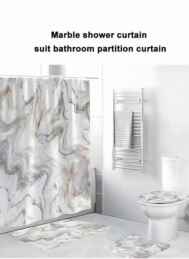 4PCS Printed Shower Curtain Set Polyester Material Golden Black Marble Pattern Thickened Shower Curtain Set Includes Floor Mat Toilet Seat Cover Anti-skid Pad At The Bottom of Toilet Ring and Shower C - pzsku/ZA747BE224BDCA2FF8243Z/45/_/1710987987/5ea37500-5e48-4638-8a01-37f91793d72b