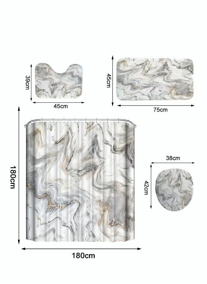 4PCS Printed Shower Curtain Set Polyester Material Golden Black Marble Pattern Thickened Shower Curtain Set Includes Floor Mat Toilet Seat Cover Anti-skid Pad At The Bottom of Toilet Ring and Shower C - pzsku/ZA747BE224BDCA2FF8243Z/45/_/1710987987/7d0b667d-7244-424c-94f2-bc5514e7209c