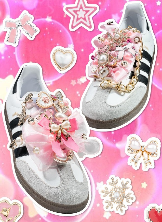 DoDoBeads 95 Pcs Pink Shoe Charms for Sneakers, Junk Socks Charms Kit with Satin & Lace Shoelaces, Pink Sneaker Charm for Women, Cute Shoelace Sock Charm for DIY Decoration - Image 2