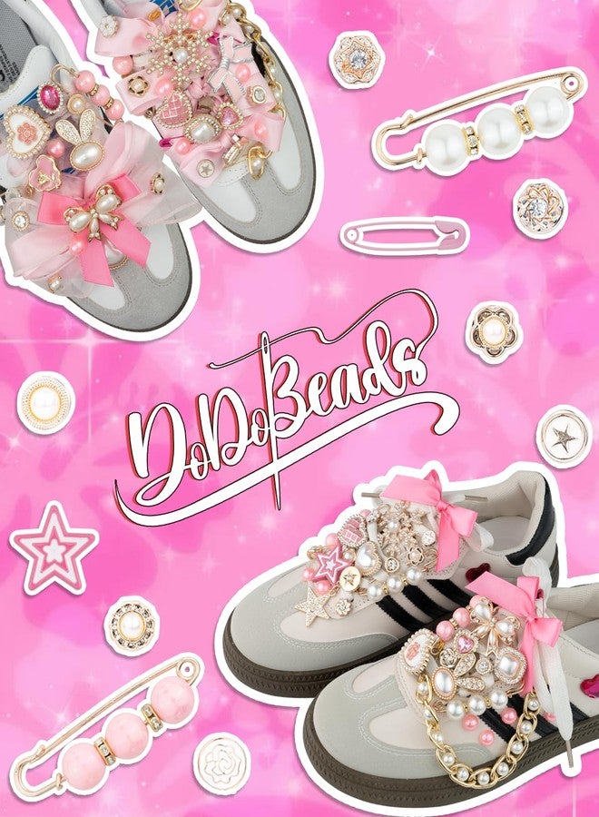 DoDoBeads 95 Pcs Pink Shoe Charms for Sneakers, Junk Socks Charms Kit with Satin & Lace Shoelaces, Pink Sneaker Charm for Women, Cute Shoelace Sock Charm for DIY Decoration - Image 5