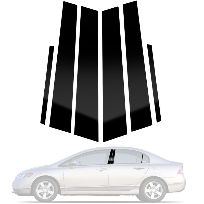 BASIKER 6Pcs Compatible with 2006 2007 2008 2009 2010 2011 Honda Civic Sedan Door Window Trim Anti Scratch Stickers Door Pillar Moldings - Image 1