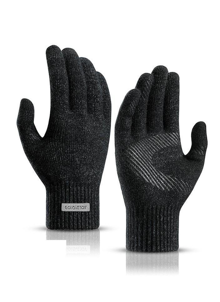 Golovejoy - Winter Men's Warm Plush Riding Wrist Windproof High Elastic Wool Gloves - Image 1