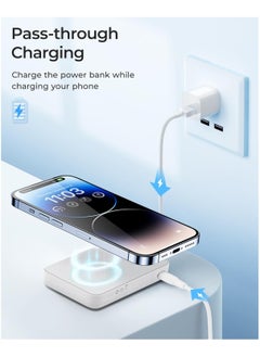 Benks BENKS Magnetic Power Bank, 10,000mAh Wireless Portable Charger, for MagSafe Battery Pack with Two-Way 15W USB-C Ports for iPhone 15/14/13/12 Series, White  - Image 2