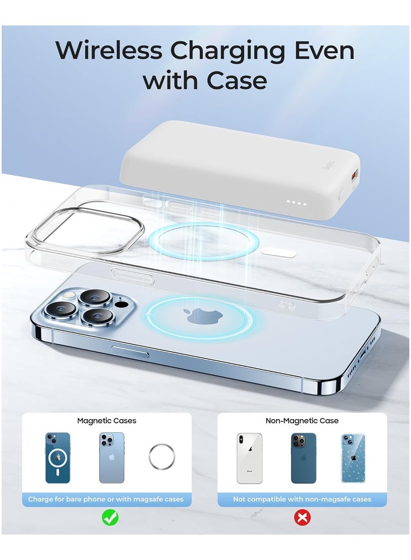 Benks BENKS Magnetic Power Bank, 10,000mAh Wireless Portable Charger, for MagSafe Battery Pack with Two-Way 15W USB-C Ports for iPhone 15/14/13/12 Series, White - Image 5