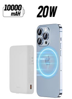 Benks BENKS Magnetic Power Bank, 10,000mAh Wireless Portable Charger, for MagSafe Battery Pack with Two-Way 15W USB-C Ports for iPhone 15/14/13/12 Series, White  - Image 1