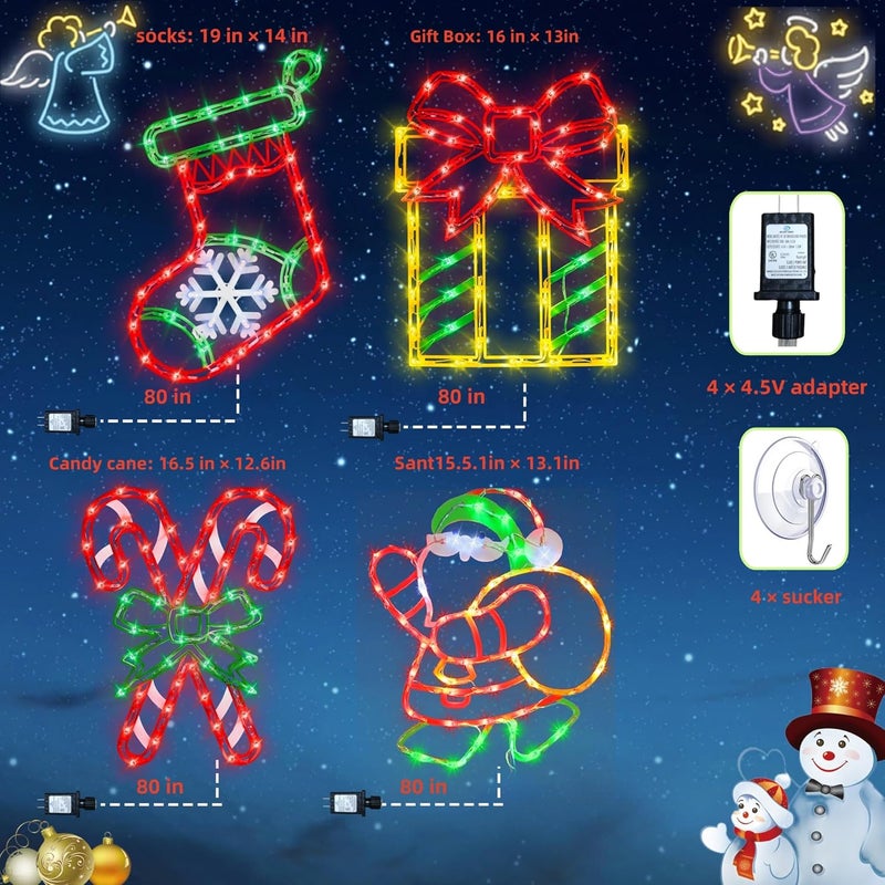 TRWYMZ 16" Christmas Window Silhouette Lights - 4 Pack Colour Lighted Christmas Stocking & Candy Cane & Gift Box & Santa for Holiday Indoor and Outdoor Wall Door Window Decorate - Image 2