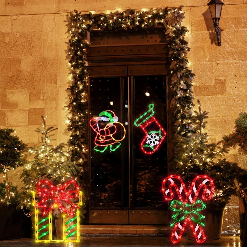 TRWYMZ 16" Christmas Window Silhouette Lights - 4 Pack Colour Lighted Christmas Stocking & Candy Cane & Gift Box & Santa for Holiday Indoor and Outdoor Wall Door Window Decorate - Image 5