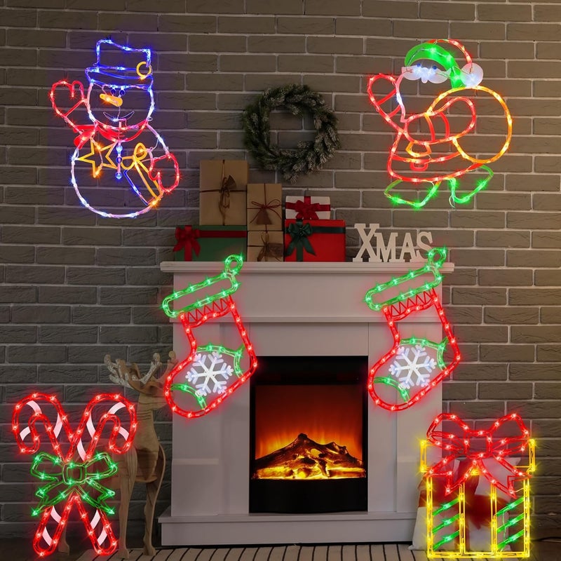 TRWYMZ 16" Christmas Window Silhouette Lights - 4 Pack Colour Lighted Christmas Stocking & Candy Cane & Gift Box & Santa for Holiday Indoor and Outdoor Wall Door Window Decorate - Image 4