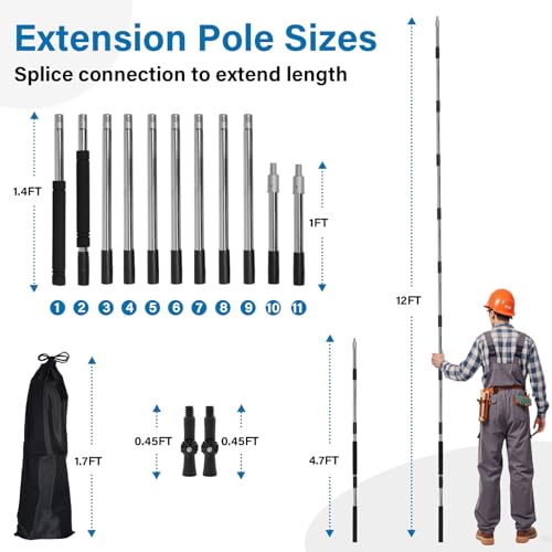 Greeily Paint Roller Extension Pole, 4ft to 12ft Paint Extension Pole Multi-Purpose Splicing Adjustment Long for Spider Brush Outdoor Spray Painting Roller Cleaning and Chandelier Replacement - Image 2