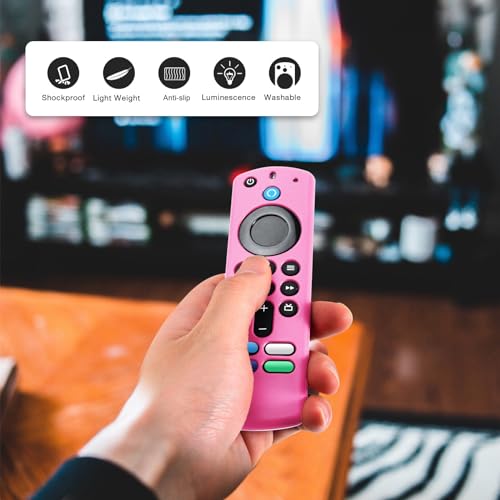 OneBom (2 Pack) ONEBOM Silicone TV Remote Cover Case, Anti Slip Silicone Protective Control Case Cover with Lanyard（Glow Pink&Sky Blue） - Image 2