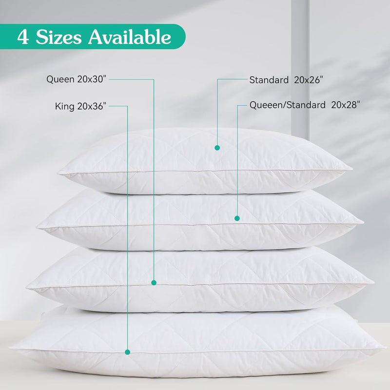 Three Geese White Goose Feather Pillows Queen Size Set of 1- Soft 600 Thread Count 100% Cotton, Medium Firm,Soft Support Surround Fill Cotton (Queen Size:Pack of 1) - Image 4