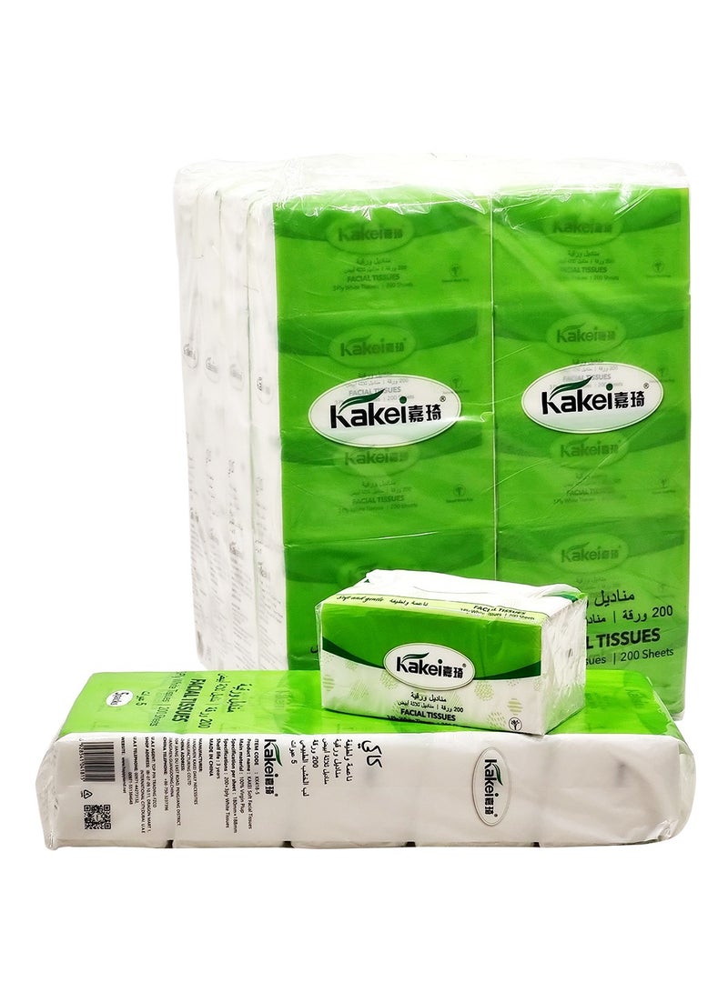 KAKEI White Facial Tissue with Natural wood pulp, 3 ply, 200 sheets, 1 box of 5 packs, Soft and Absorbent, Sustainable, Suitable for all skin, Any event and Eco-Friendly, Wet & Dry Dual Use, 47cm. (White) - Image 1