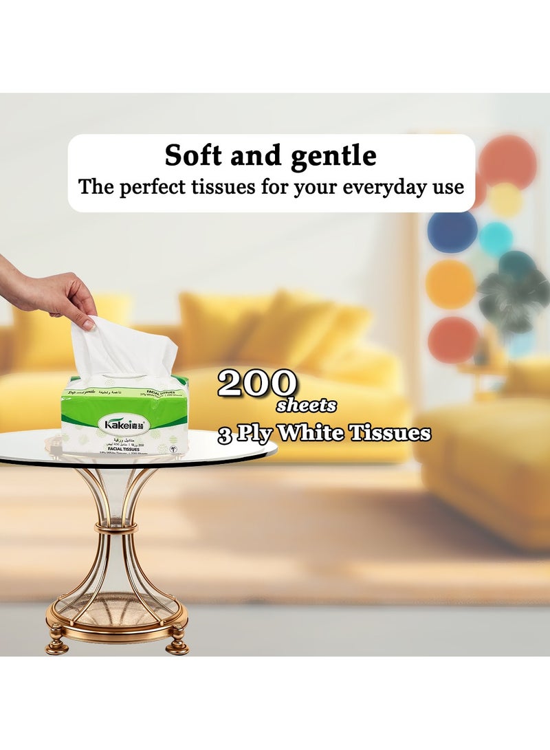 KAKEI White Facial Tissue with Natural wood pulp, 3 ply, 200 sheets, 1 box of 5 packs, Soft and Absorbent, Sustainable, Suitable for all skin, Any event and Eco-Friendly, Wet & Dry Dual Use, 47cm. (White) - Image 3