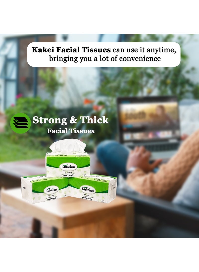 KAKEI White Facial Tissue with Natural wood pulp, 3 ply, 200 sheets, 1 box of 5 packs, Soft and Absorbent, Sustainable, Suitable for all skin, Any event and Eco-Friendly, Wet & Dry Dual Use, 47cm. (White) - Image 5
