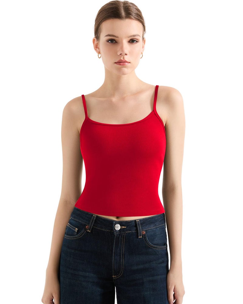 SUUKSESS Women Cotton Ribbed Going Out Camisole Tops Trendy Y2k Spaghetti Thin Strap Tank Tops (Red, XL) - Image 2