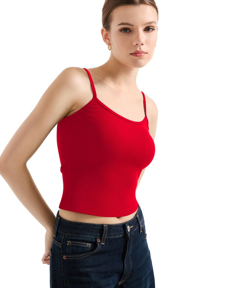 SUUKSESS Women Cotton Ribbed Going Out Camisole Tops Trendy Y2k Spaghetti Thin Strap Tank Tops (Red, XL) - Image 4