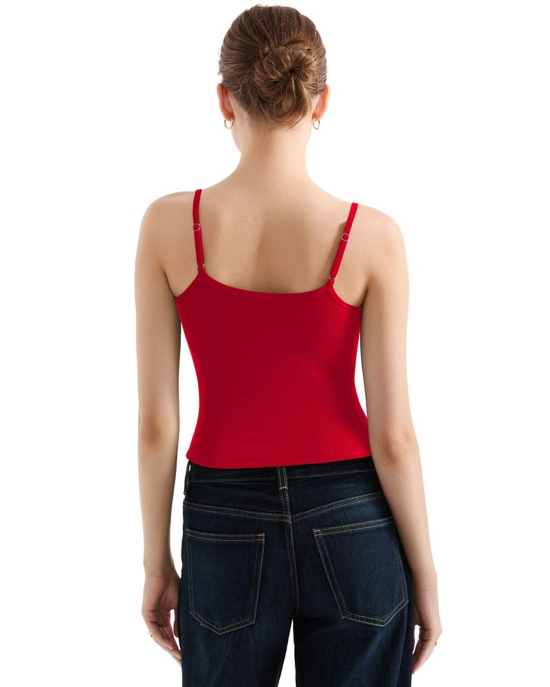 SUUKSESS Women Cotton Ribbed Going Out Camisole Tops Trendy Y2k Spaghetti Thin Strap Tank Tops (Red, XL) - Image 3
