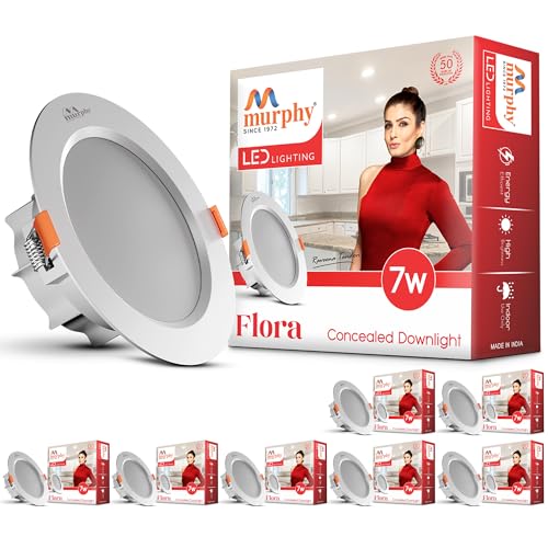 Murphy Flora 7W LED Down Light, Warm White Light, Round, Pack of 8, Recessed Ceiling LED Light, Suited for 3 inch Junction Box (2 Years Warranty) - Image 1