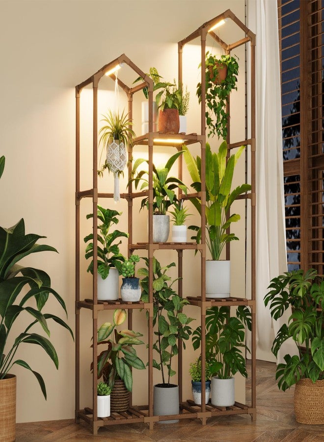 Bamworld Plant Stand with Grow Light Corner Plant Shelf Indoor with Lights Tall Plant Holder for Living Room Warm Light Plant Container Accessories for Mutiple Pots Patio Boho Home Decor for Gardening - Image 1