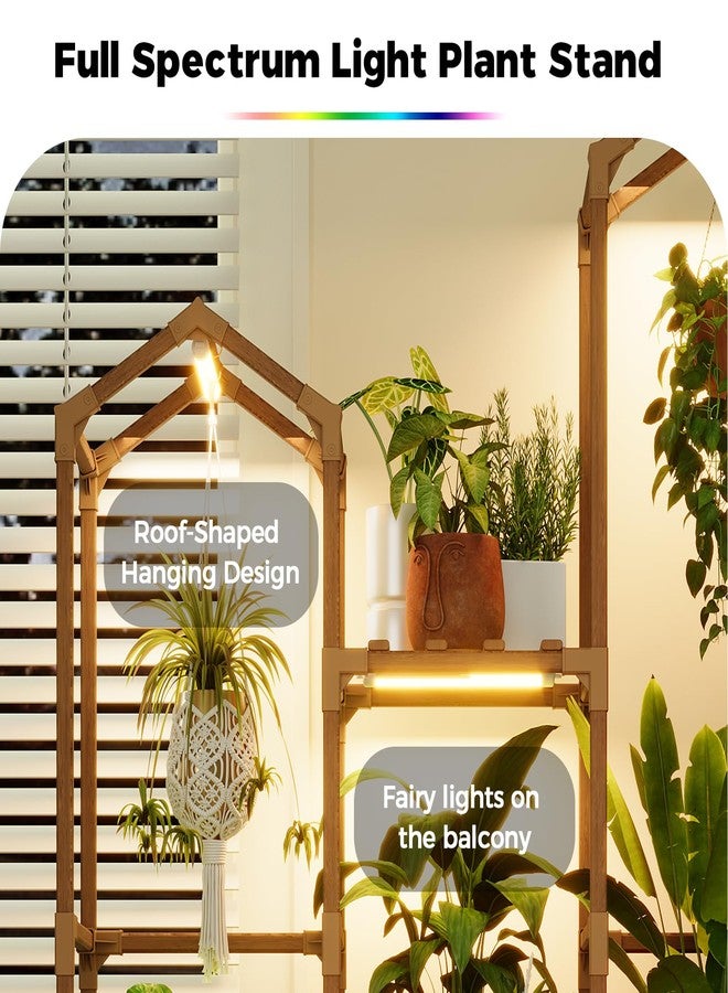 Bamworld Plant Stand with Grow Light Corner Plant Shelf Indoor with Lights Tall Plant Holder for Living Room Warm Light Plant Container Accessories for Mutiple Pots Patio Boho Home Decor for Gardening - Image 4