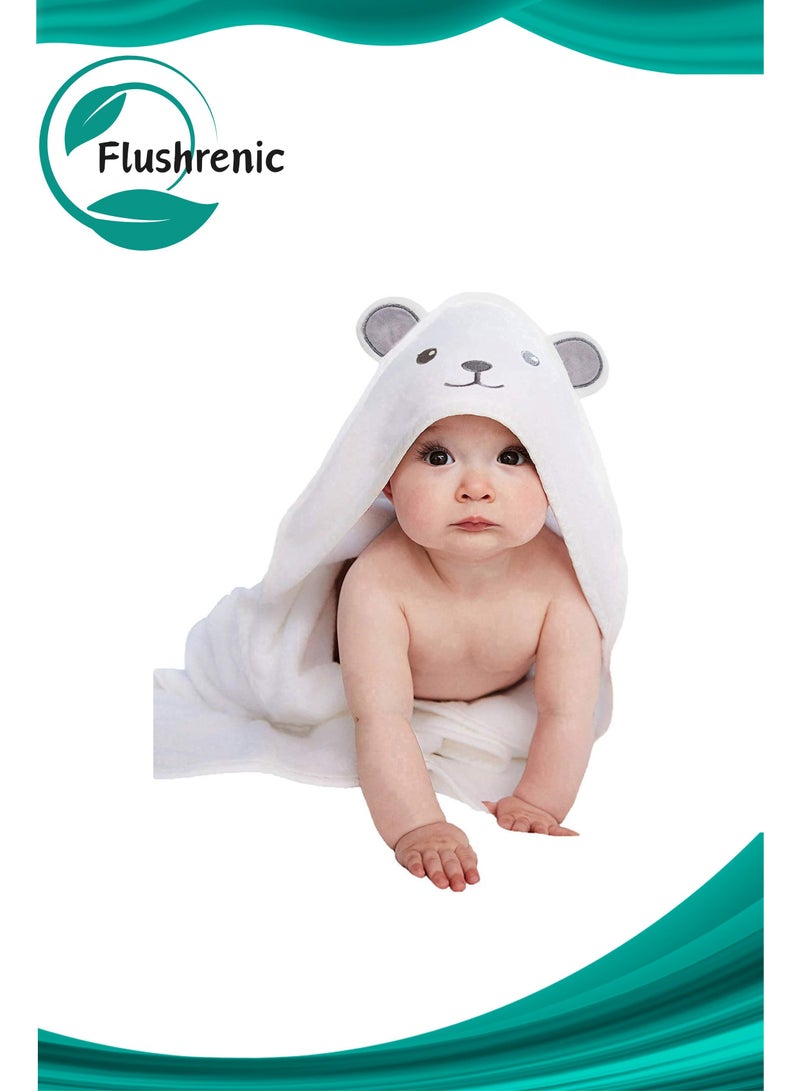 فلوشرينيك منشفة استحمام بغطاء رأس للأطفال، منشفة بغطاء رأس للأطفال، رداء حمام للأطفال حديثي الولادة، طقم منشفة بغطاء رأس للأطفال حديثي الولادة، منشفة ناعمة وعالية الامتصاص، مناسبة للأطفال الرضع من عمر 0-3 سنوات (أبيض) - Image 1