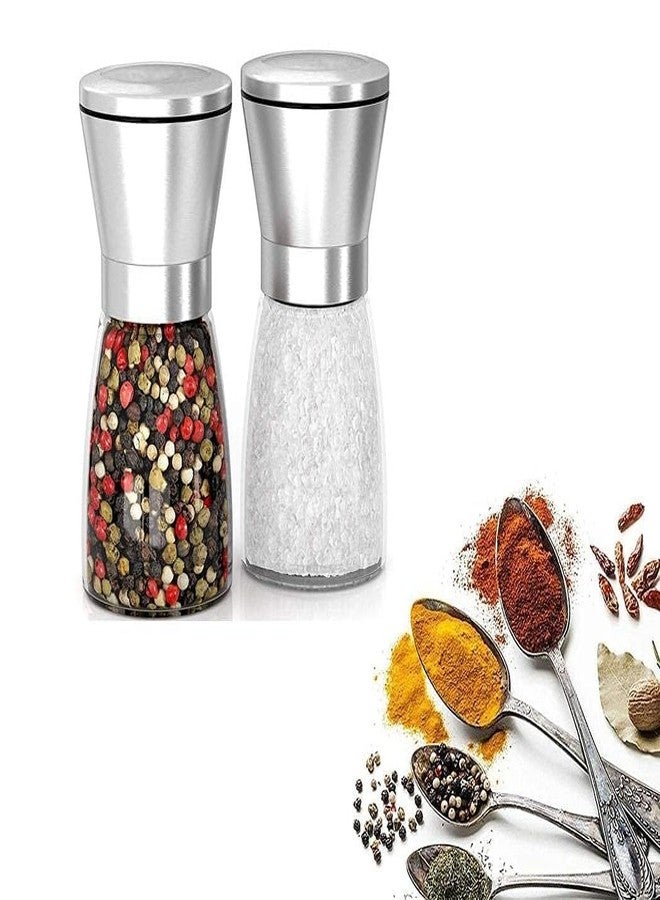Marve Salt and Pepper Grinder Transparent Manual Mill Grind with Adjustable Ceramic Blades for Coarseness & Knob Thickness Adjuster - Spice Storage Crusher,Shaker,Black Pepper,Sea Salt (Pack Of 2) (2) - Image 3