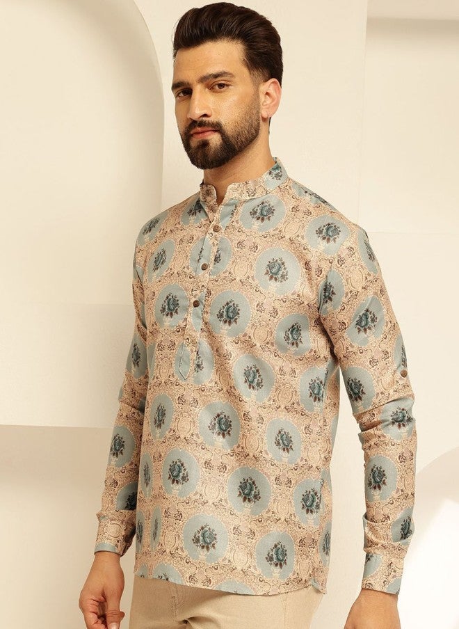 Sojanya Floral Printed Cotton Straight Kurta for Men - Image 3