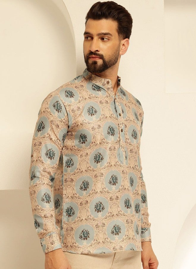 Sojanya Floral Printed Cotton Straight Kurta for Men - Image 1