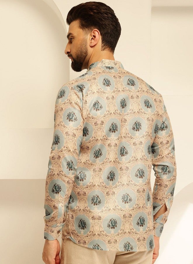 Sojanya Floral Printed Cotton Straight Kurta for Men - Image 4